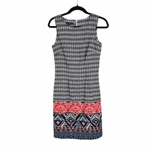 Mario Serrani Italy Geometric Tribal Sheath Dress Size 4 Sleeveless Career